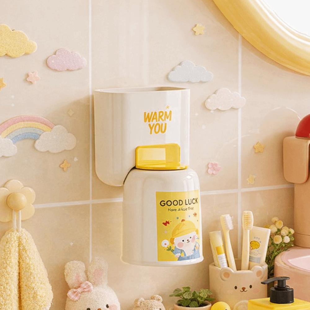 Punch-Free Wall Mounted Toothbrush Holder Cute Mouthwash Cup Hanger Bathroom Storage Set  Bathroom