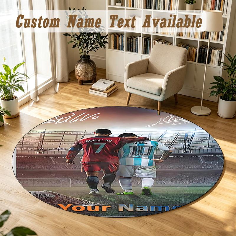 Round Rug Custom NameCristiano Ronaldo Pattern Non Slip Carpet Home Floor Decor