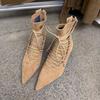 Women's Boots Fashion Lace Up Ankle Boots High Quality Suede Casual Boot Temperament Pointed Short Boot Women High Heeled Boots
