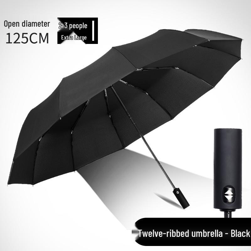 Large Dual-Use 12-Rib Auto Folding Umbrella, Windproof & Sun/Rain Proof, for Two People, Men & Women, Durable & Simple Design