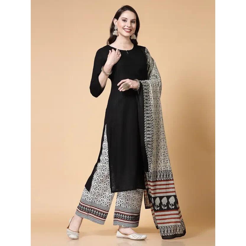 Women Rayon Kurta Pant Dupatta Set Indian Bollywood Party Wear Top Tunic Kurti VF-20152