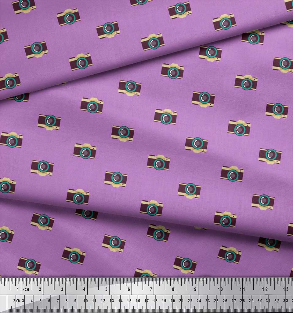 Soimoi Japan Crepe Satin Fabric Camera Shirting Fabric Prints By Metre 42 Inch