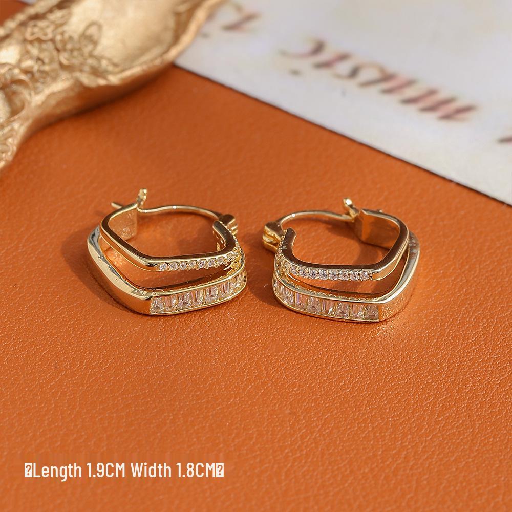 Hong Kong Style Square Zircon Earrings - Elegant Light Luxury Design
