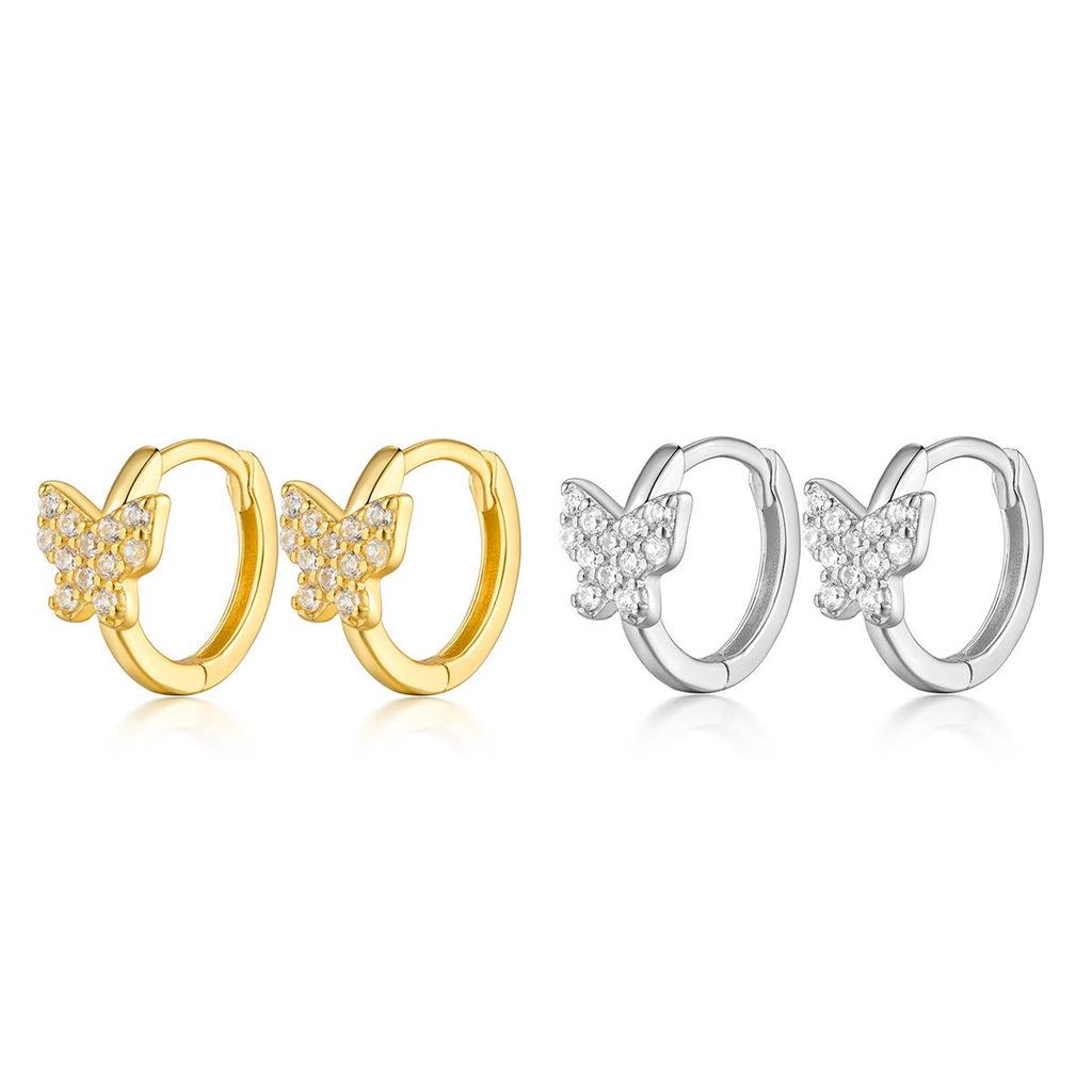 S925 Sterling Silver Zirconia Butterfly Earring Backs, Elegant Small European and American Ear Hoops.
