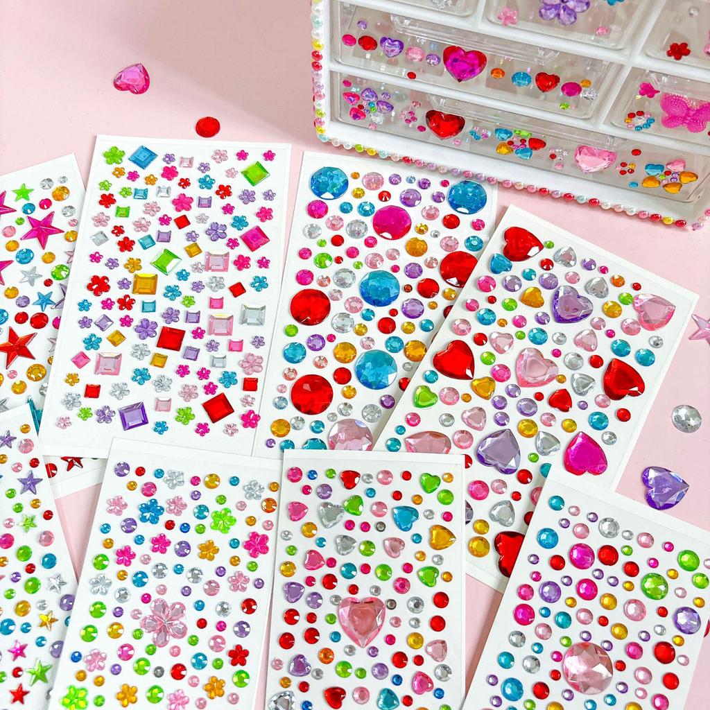 Gem Stickers: Kids' 3D Acrylic Crystal DIY Rhinestone Decorations, Colorful Cross-Border Designs for Girls