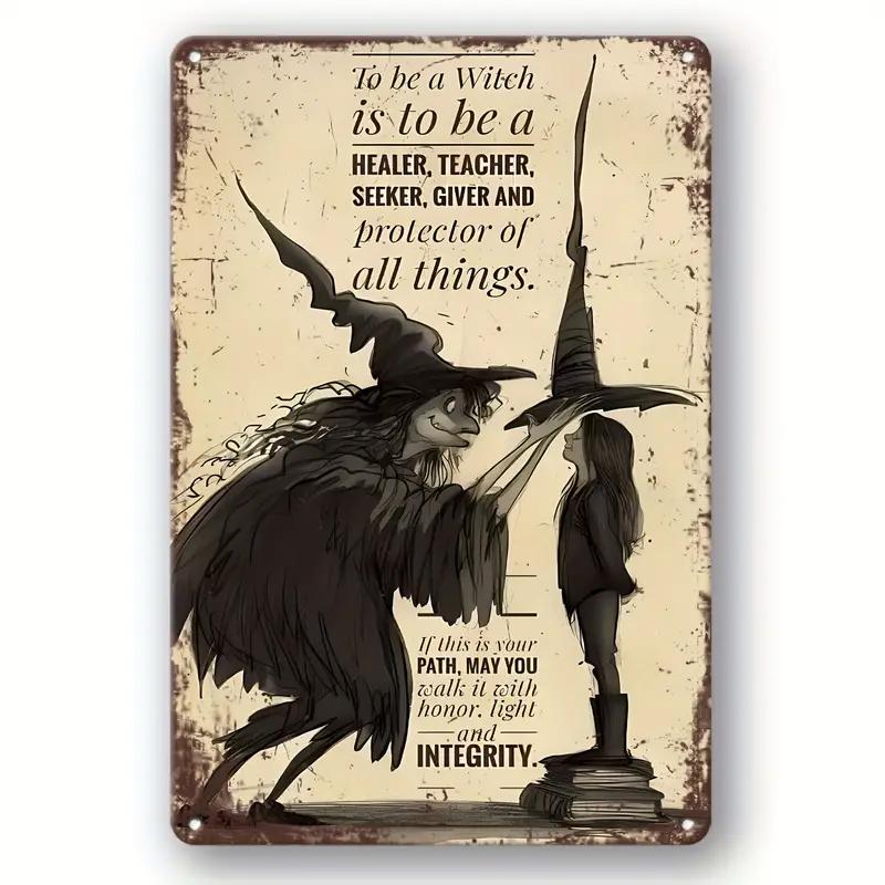 Vintage Witch Metal Tin Sign Wall Decor Retro Black Cat Witchy Art Signs for Home Decor Gifts