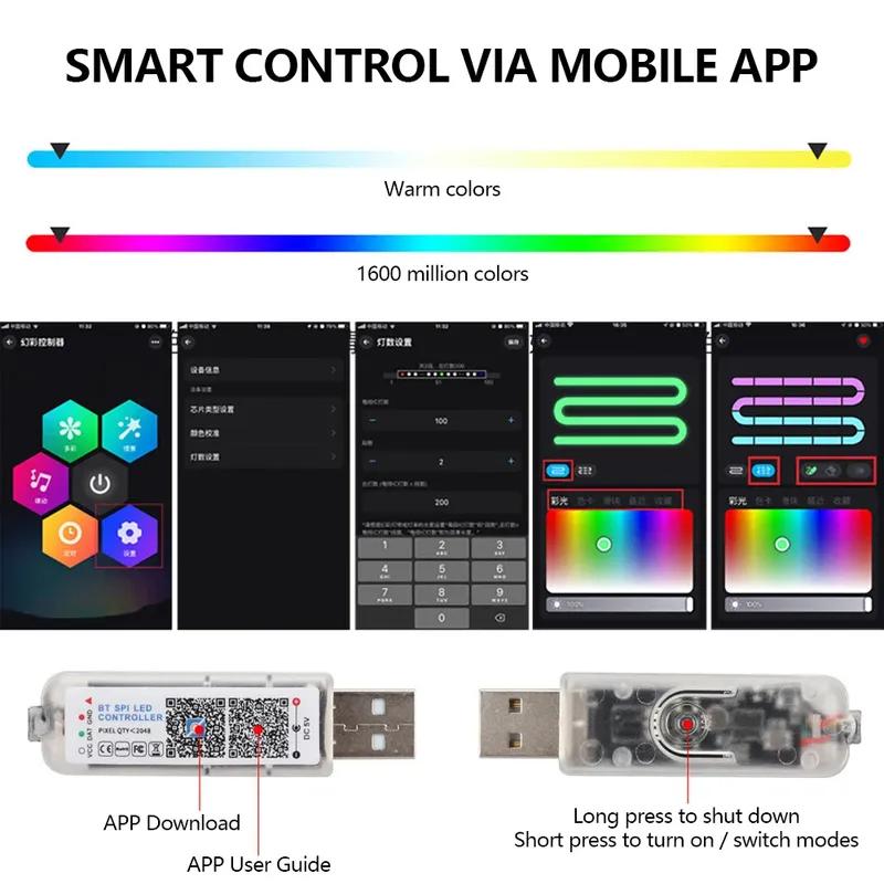 140/55.1inch Universal Car RGB Atmosphere Lamp LED Ambient Lights USB APP Remote Neon Light Strip Vehicle Decoration