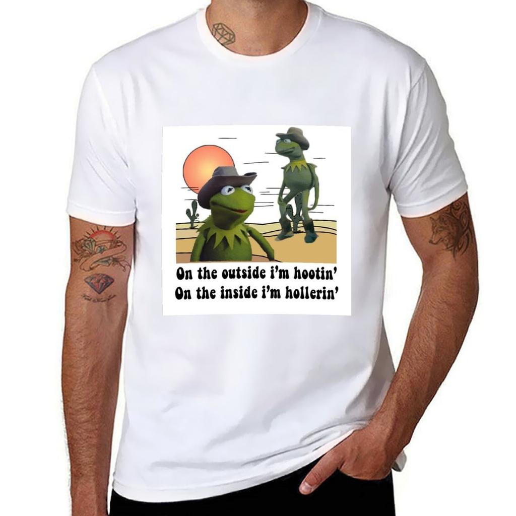 On The Outside Im Hootin On The Inside Im Hollerin Kermit Cowboy Meme Tshirt Minimal Art Print Tshirt
