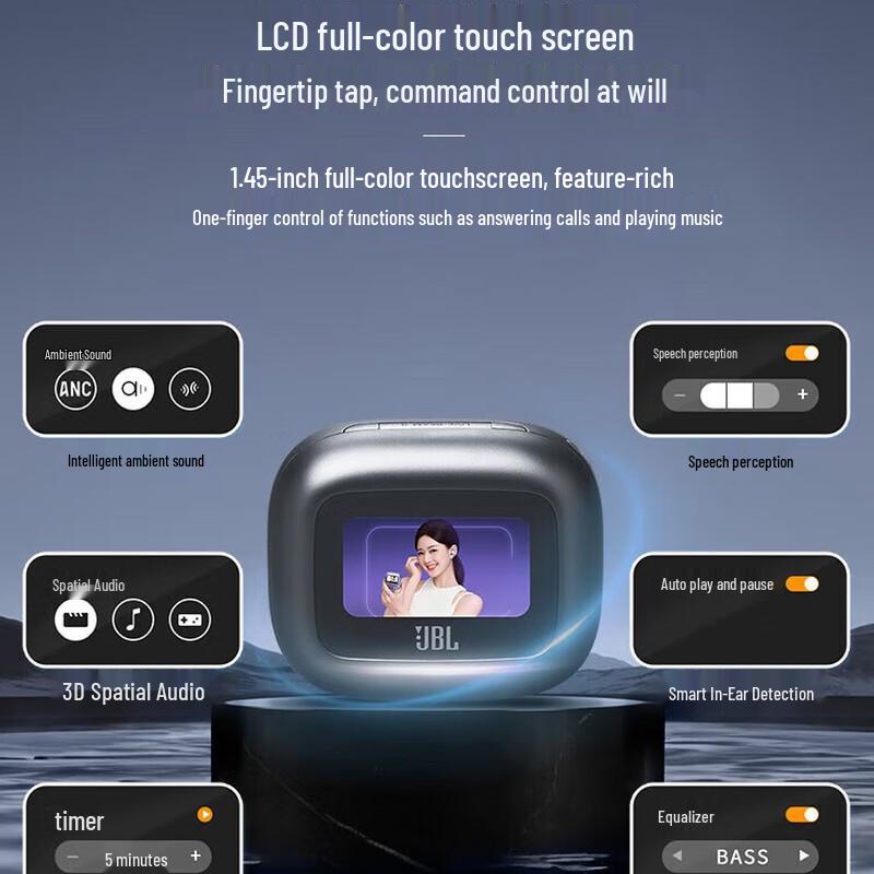 JBL LIVE BEAM3 True Wireless Smart Noise-Cancelling Bluetooth Earbuds with Smart Touchscreen