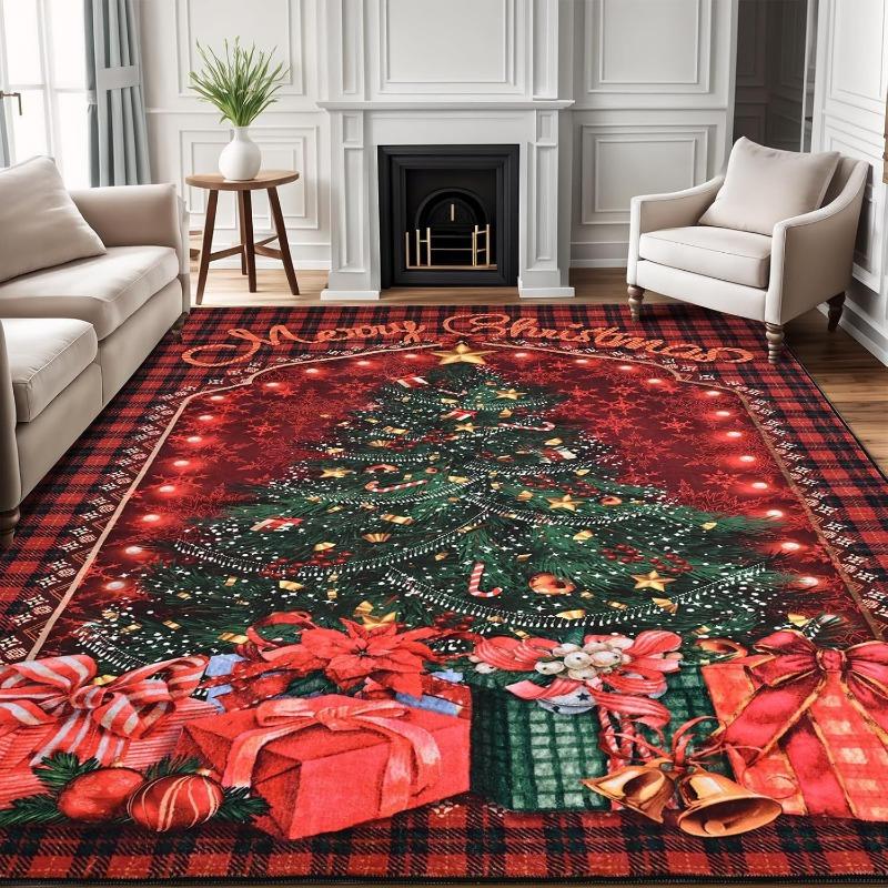 Luxury Flannel Christmas Print Non-Slip Rug Ultra Soft Washable for Living Room Carpet Holiday Door Mat Festive Home Floor Decor