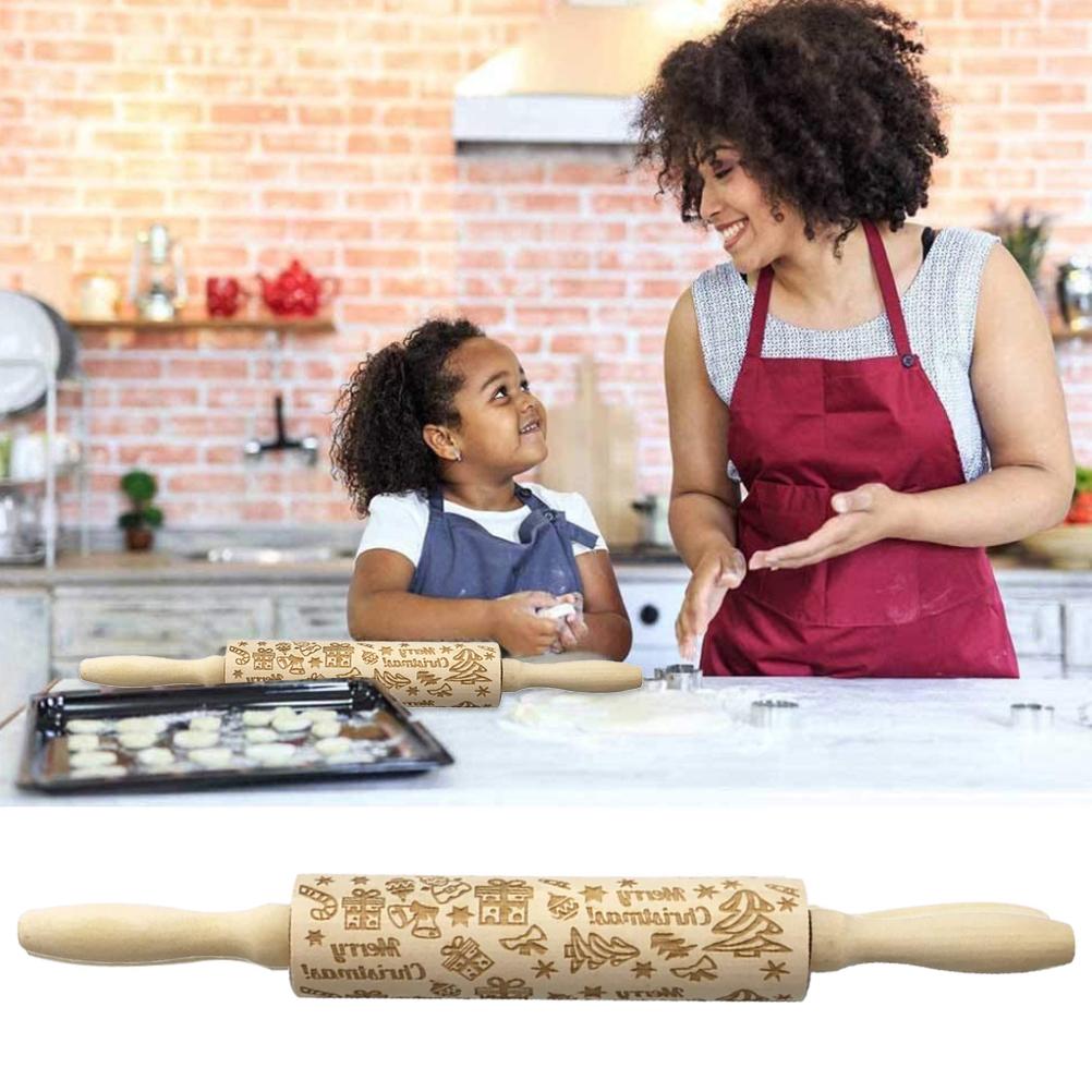 Dřevěné vánoční válečky Embossovací váleček z přírodního dřeva pro nástroj na pečení