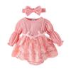 Baby- und Kleinkindkleidung Koreanischer Stil Herbst Waffel Laternenärmel Netz-Strampler mit offenem Schritt + Fußsocken + Kopfbedeckung