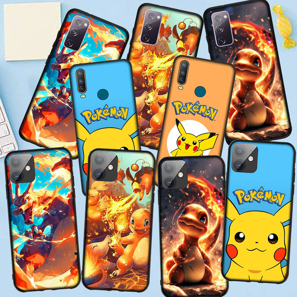 Phone Case for Samsung Galaxy S25 S23 S22 S24 Ultra FE Plus S9 A05 A06 A15 A16 A36 A37 A35 A54 A55 A56 A57 A25 A53 Anime Pikachu Pokemon GO Charmander
