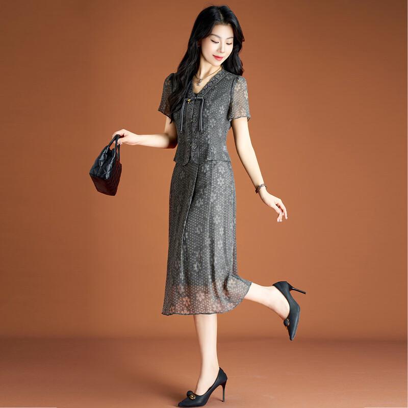 Women s Chinese Style Embroidered Mesh Two-Piece Dress Set 3XL