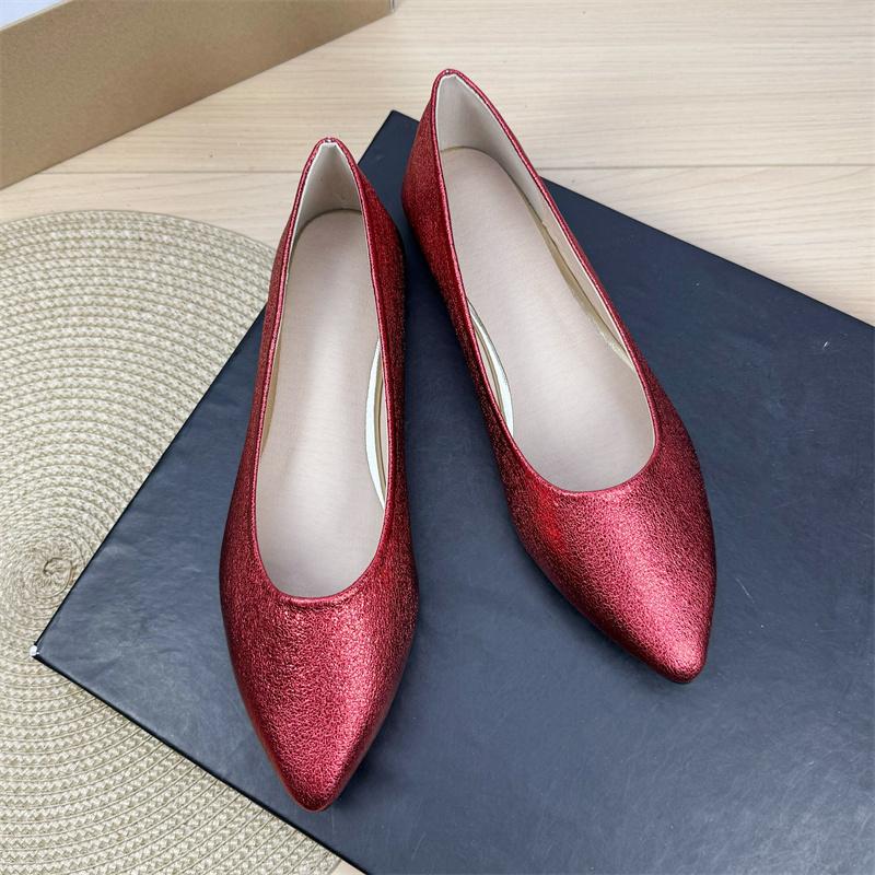 Fashion Flat Shoes for Women 2025 Spring and Autumn New Silver Women's Ladies Shoes Pointed Toe Plus Size Casual Women's Shoes