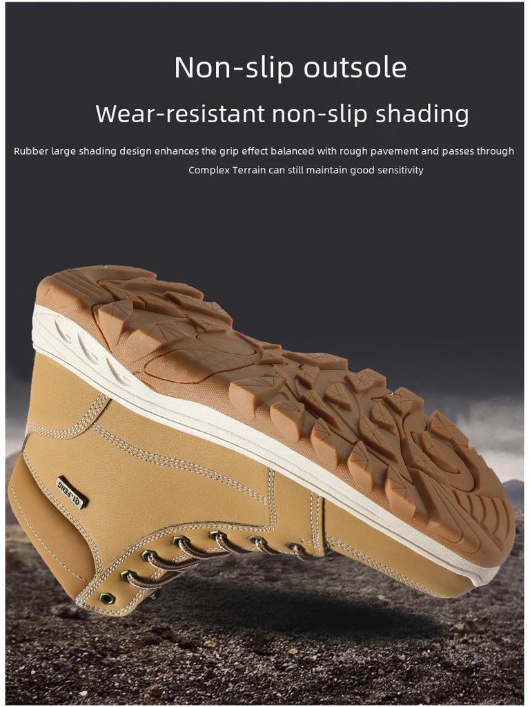Men's Large Size Outdoor High-Top Hiking and Work Boots with Warm Cotton Lining