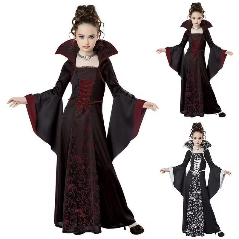 Halloween Black Witch Vampire Cosplay Costume for Kids Girls Disfraz Carnival Dress Up Party Mujer Children Performance Clothes