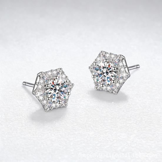 1 Pair Stud Earrings Hexagonal White Cubic Zirconia Geometric Shape Ear Studs Hexagonal Geometric Earrings Jewelry Gift