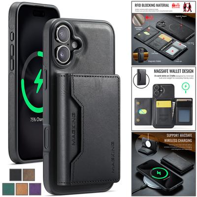 MagSafe Magnetic Wireless Charging Leather Phone Case for iPhone 17 Air 16 Pro Max 16E 15 Plus 14 13 12 Samsung S25 FE S24 S23 Ultra Wallet Card Cover