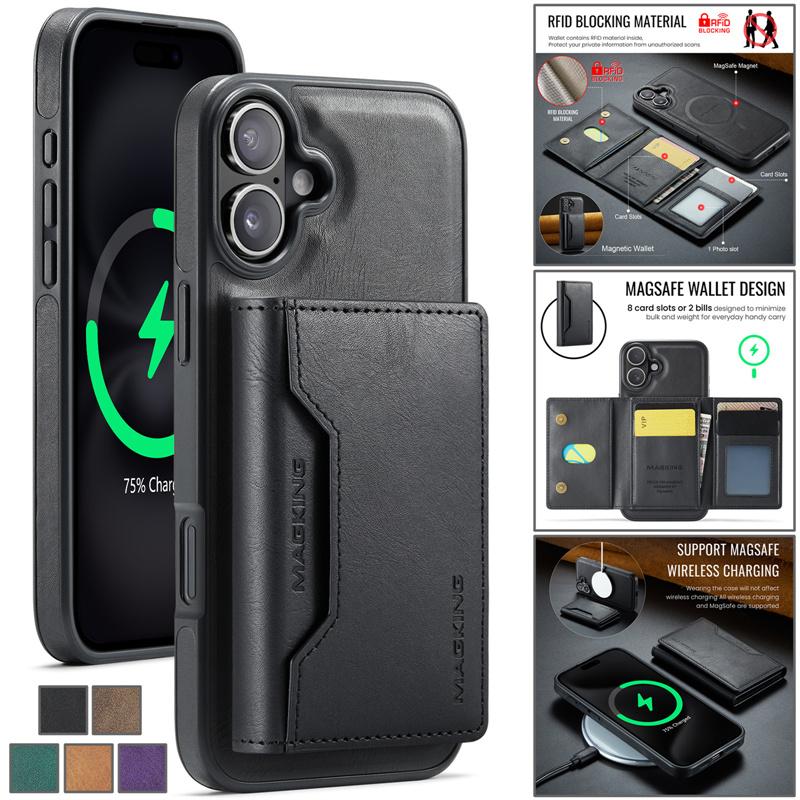 MagSafe Magnetische Kabellose Ladeleder Handyhülle für iPhone 17 Air 16 Pro Max 16E 15 Plus 14 13 12 Samsung S25 FE S24 S23 Ultra Brieftasche Kartenhülle