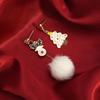 Silver Needle Cartoon Christmas Earrings: Asymmetrical Snowman & Elk with Fur Ball Pendants