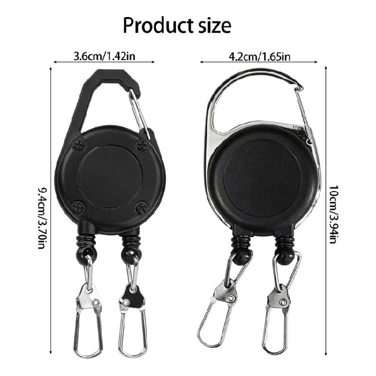 Everyday Carry Retractable Holder with Two Clip Attachments and Carabiner-Shape Connection for Key and Badges