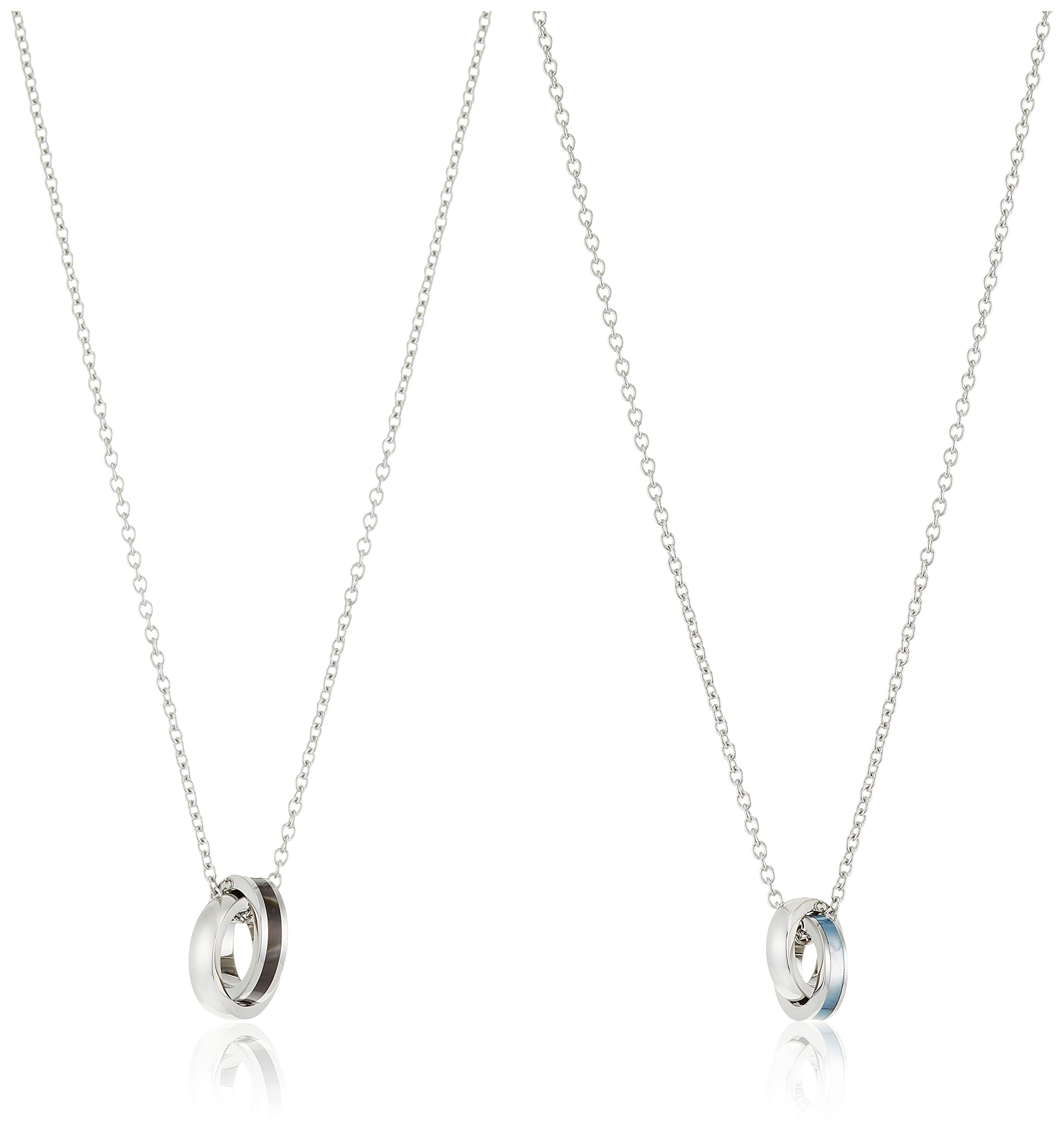 

[La Amore Eterno] Pair Necklace Stainless Steel Accessory Black Shell Blue Shell Ring Pendant with Figaro Chain Women s 45cm Men s 50cm sp2-012