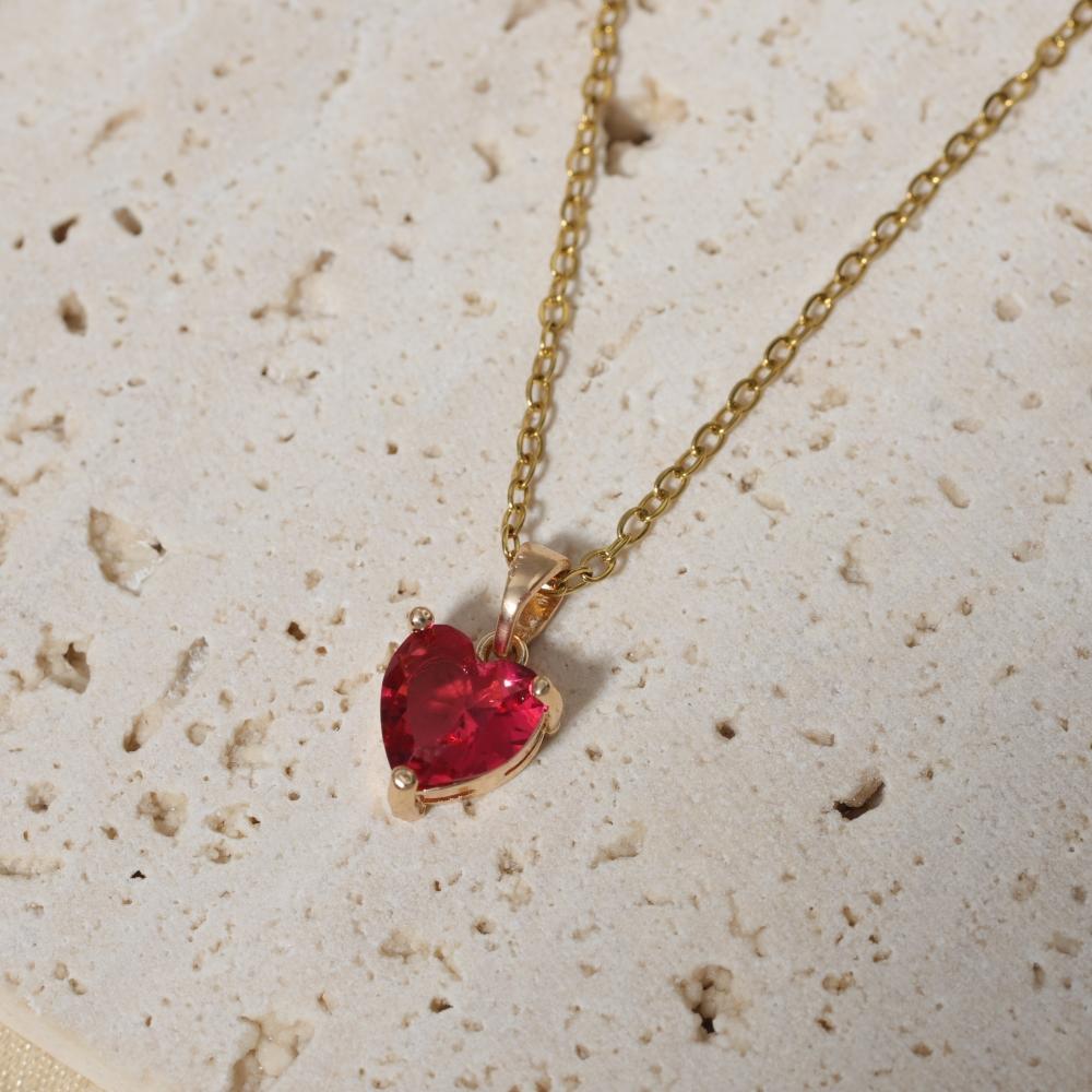 Purple Teardrop Zirconia Heart Pendant Necklace, Golden Tone Dainty Jewelry for Women золотой