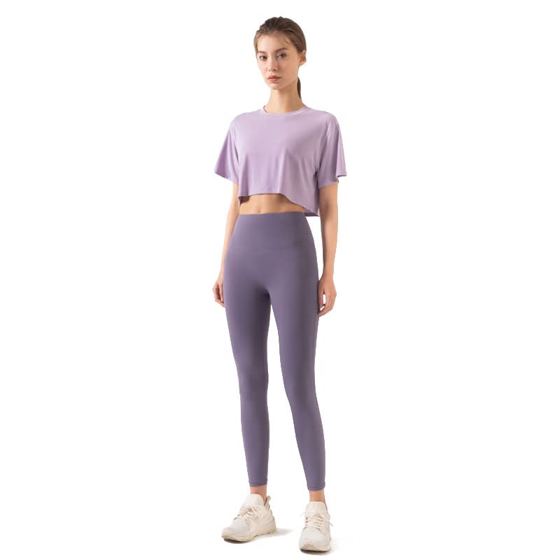 SEYIXU Yoga Loose Short Sleeve Casual M and A Women's Shirt, Fit, Top, Midriff-Baring, Workout, Gym, Fitness, Sexy, Cute, Stylish, (Sizes - Purple)