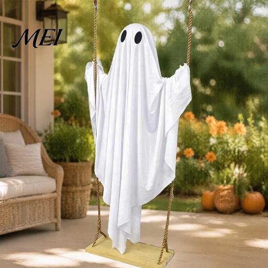 Floating Ghost for Patio Trees Halloween Hanging Swing Decor with String Lights, Glowing Adjustable Swinging Props Ornament Yard Tree, Outdoor Spooky