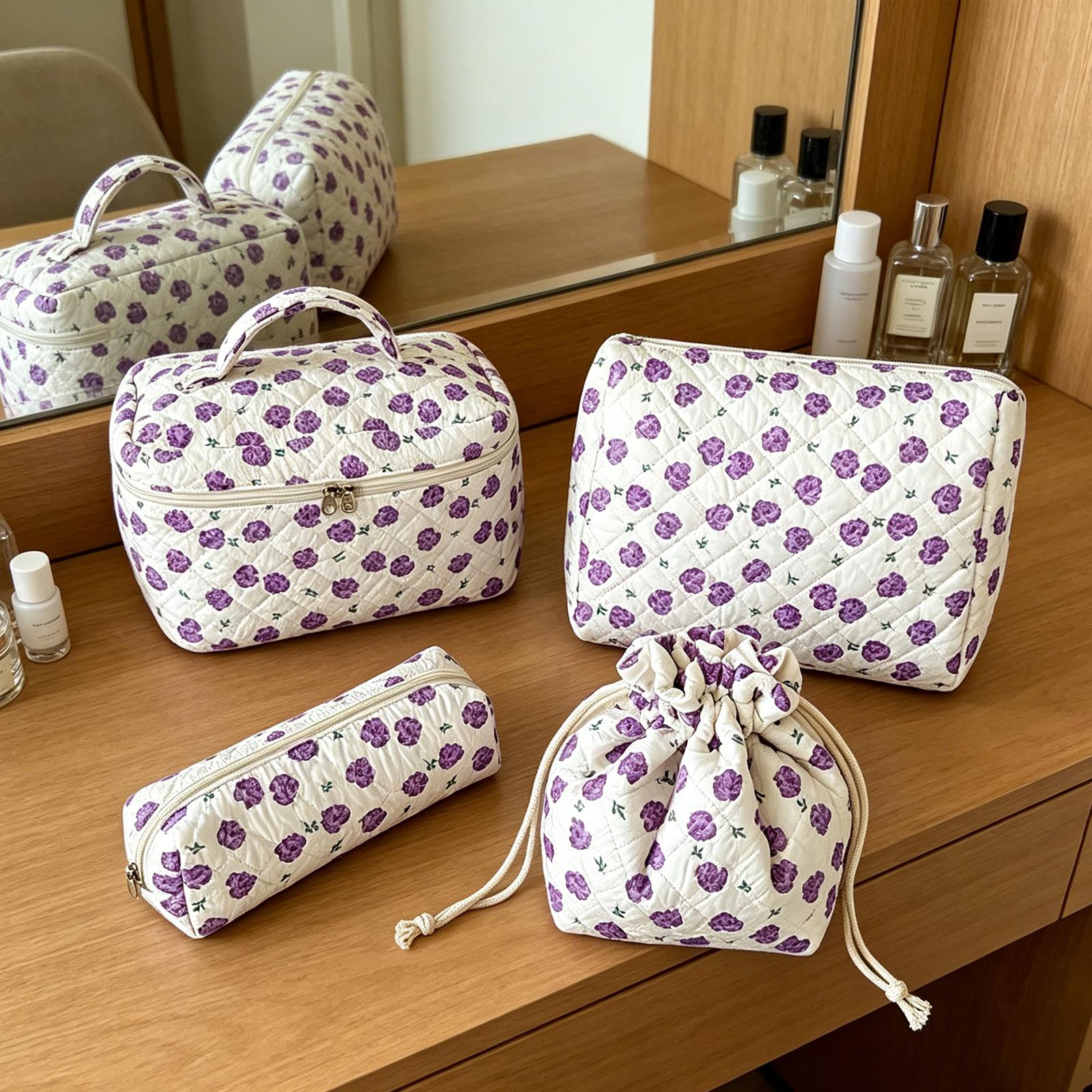 

4Pcs Cotton Quilted Storage Bag with Pencil Case Small Padded Cosmetic Bags Large Capacity For Bathroom Dressing Table Home фіолетовий