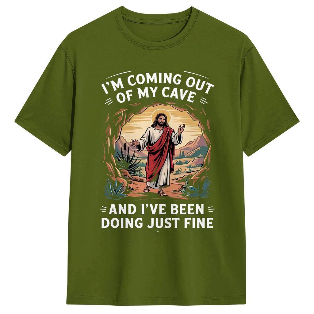 Coming Out of My Cave the Jesus Resurrection EasterT Shirt Beach Cotton TShirts Unisexs Casual Tshirt Short Sleeve Aesthetic Top