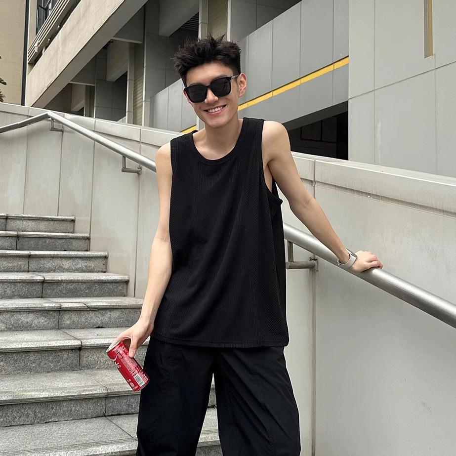 

Ice Silk Loose Fit Quick-Dry Fitness Tank Top Sleeveless Camisole 2XL чёрный