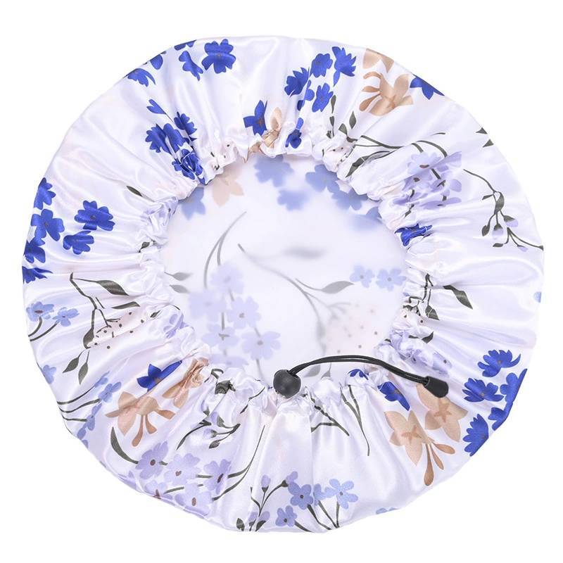Touca de Banho Reutilizável Estilo Desenho Animado Para Adultos Com Estampa de Margaridas e Design à Prova D'água