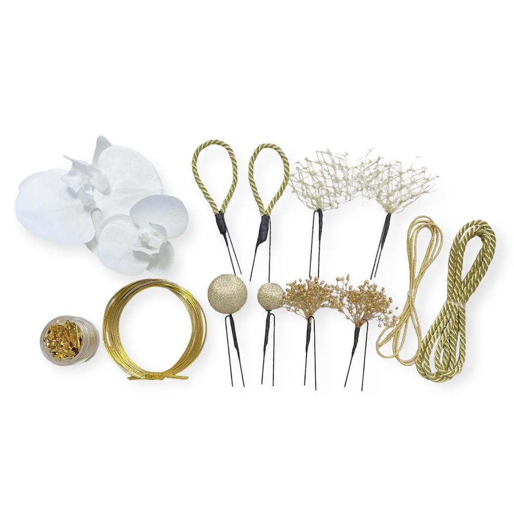 Phalaenopsis Hair Dried Ball Gold Gold Japanese Graduation Wedding Hakama Ornament, Coming-of-age Ceremony, Flower, Kanzashi, Mizuhiki, String, Leaf,