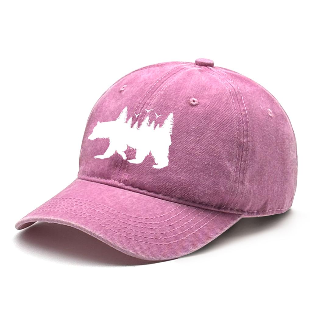Unisex Washed Cotton Baseball Cap Sun Hat White Bear Print Trucker Cap Fit Raw Brim Snapback Baseball Caps One Size Fits All