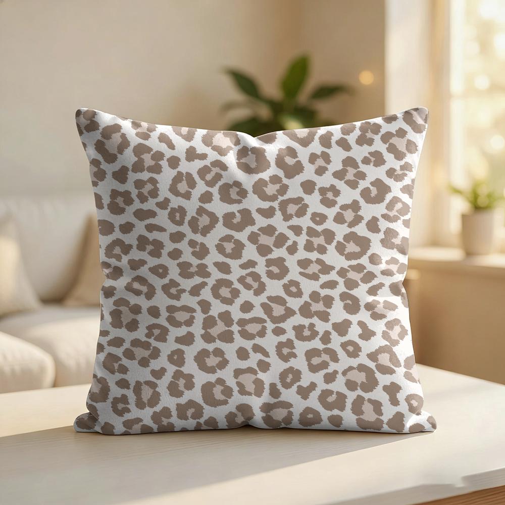 Cream Leopard Pattern Cushion Cover Silky Short Plush Invisible Zipper Dustproof Sofa Pillow Case For Home Decor
