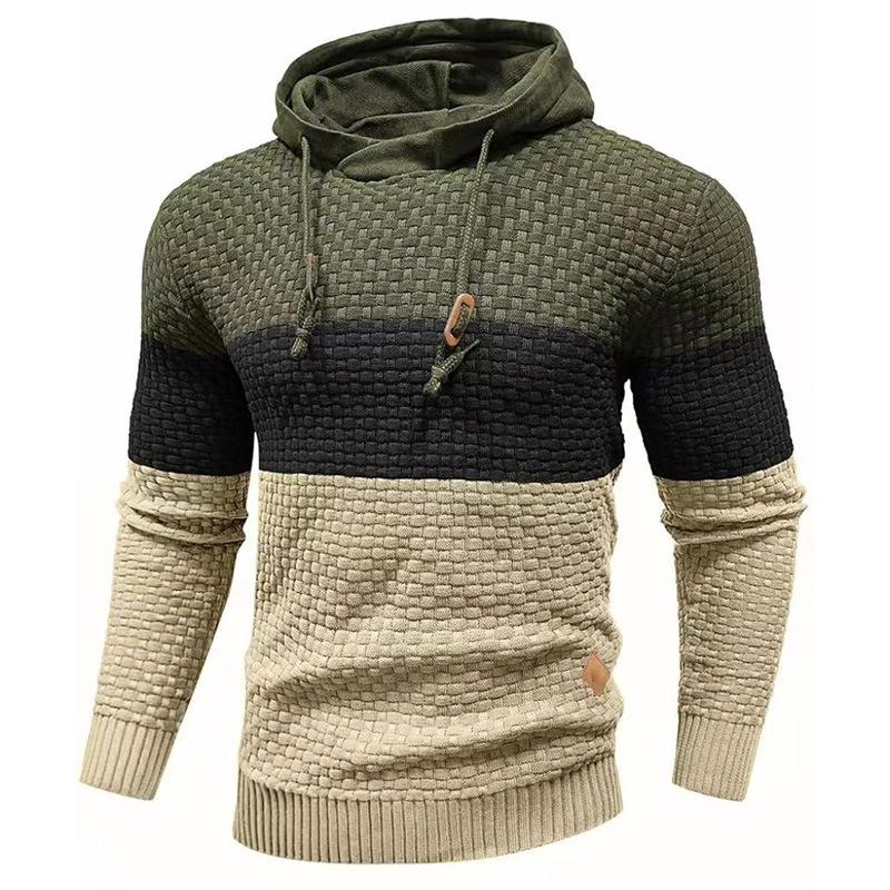 Autumn Winter Men's Jacquard Sweatshirt Long Sleeve Hoodie Color Block Hooded Sweatshirt