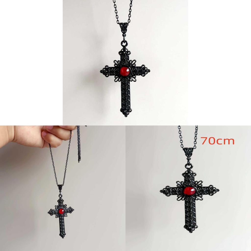 Gothic Cross Necklace With Red Crystal Pendant For Women And Men