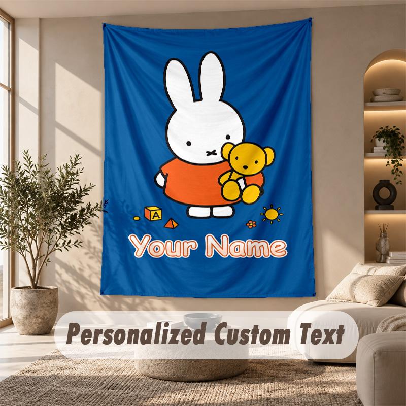 Miffy Tapestry, Personalized Custom Text, Wall Hanging Tapestry For Living Room Home Wall Decor