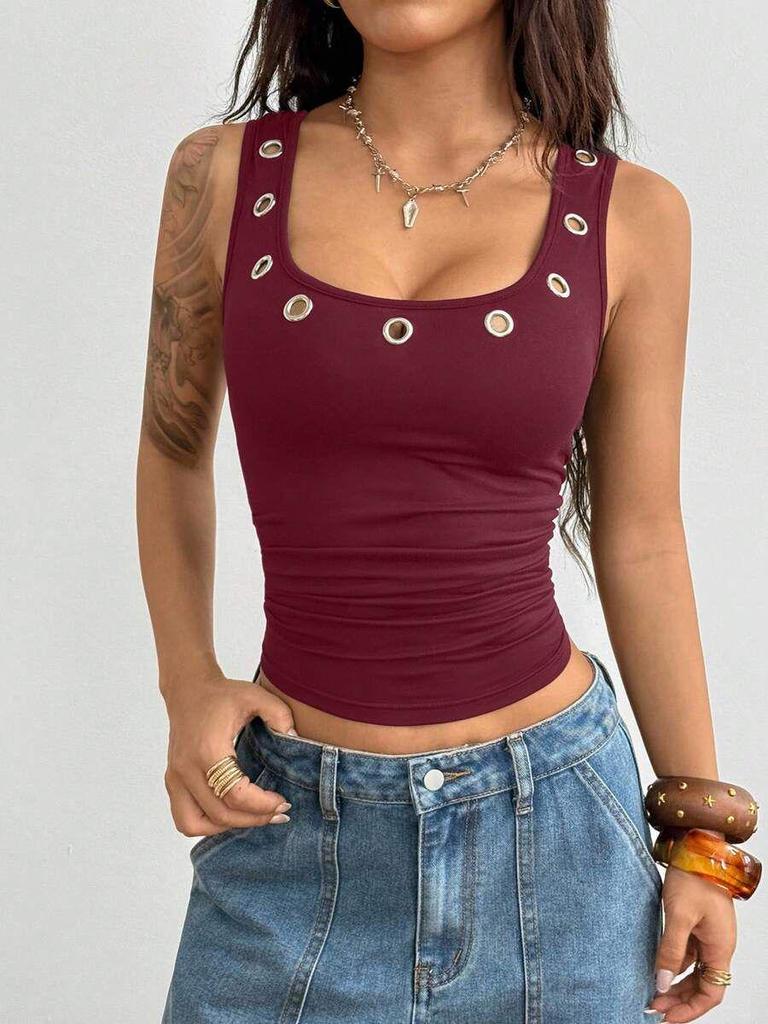 2026 Neuer Europäischer & Amerikanischer Heißes Mädchen Stil Schlanke Passform Metallösen Ärmellos Damen Sommer Weste