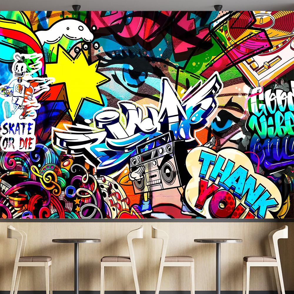 Cartoon Graffiti Wall Murals Graffiti Wallpaper For Boys Suitable For Restaurant Dance Bar Mural Home Decor