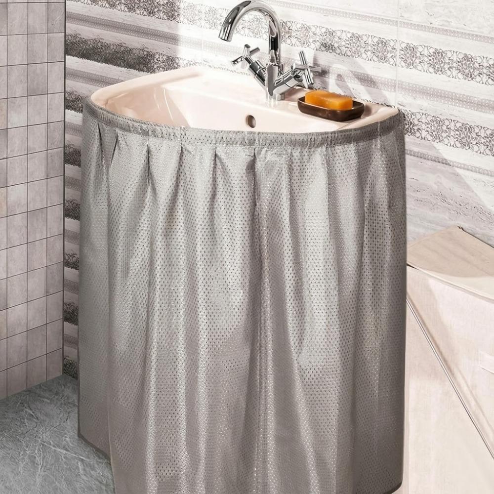 

Self Adhesive Under Sink Curtain Washable Under Sink Cover Bathroom Sink Skirt Laundry Room серый