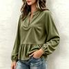 Women's Casual Corduroy V-Neck Ruffle Long Sleeve Top