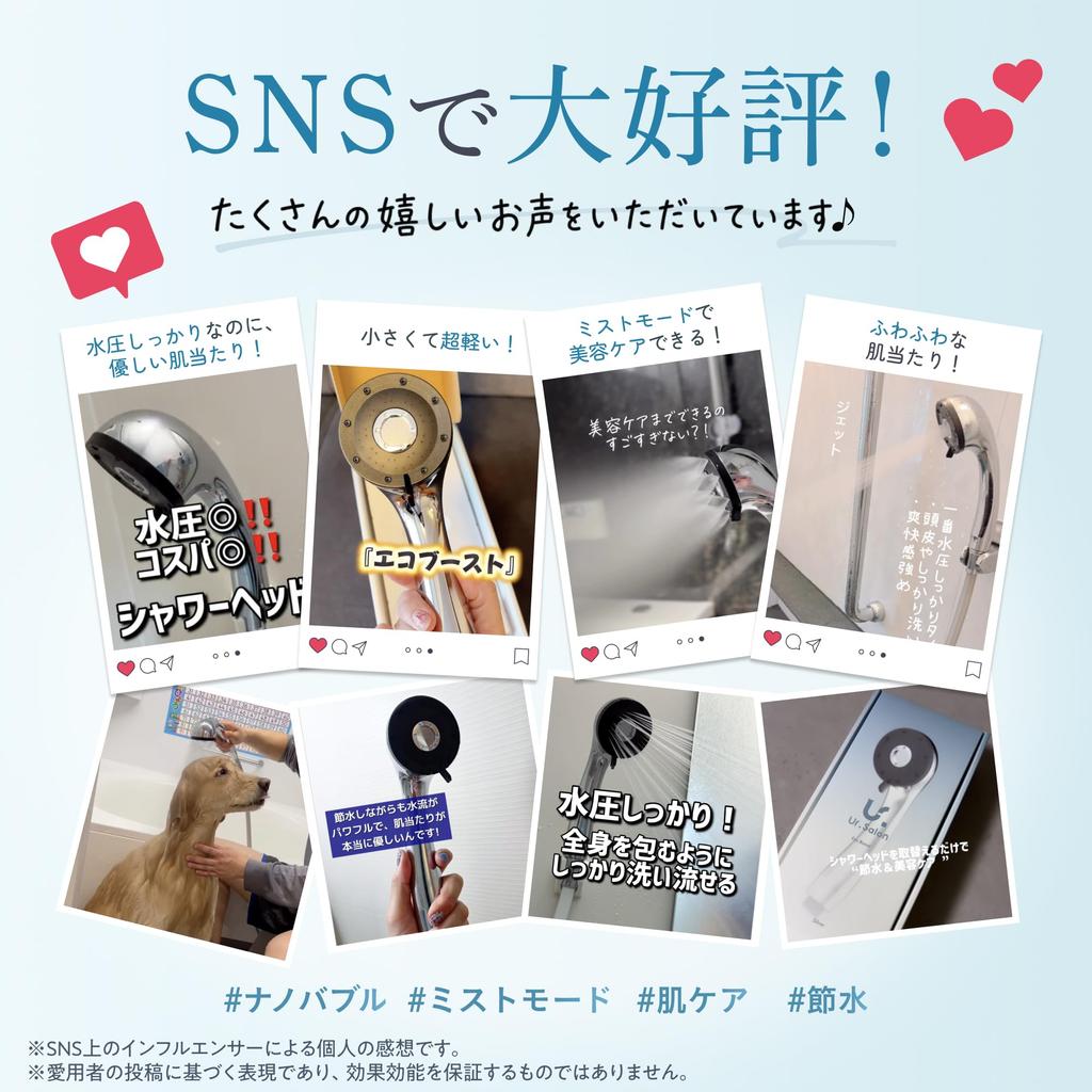 UR.SALON Shower Head: High Water Pressure, Water Saving, Developed by a Japanese Company, Nanobubble Mist, Skin Care, Hair Care, Skin Beautifying, Pre