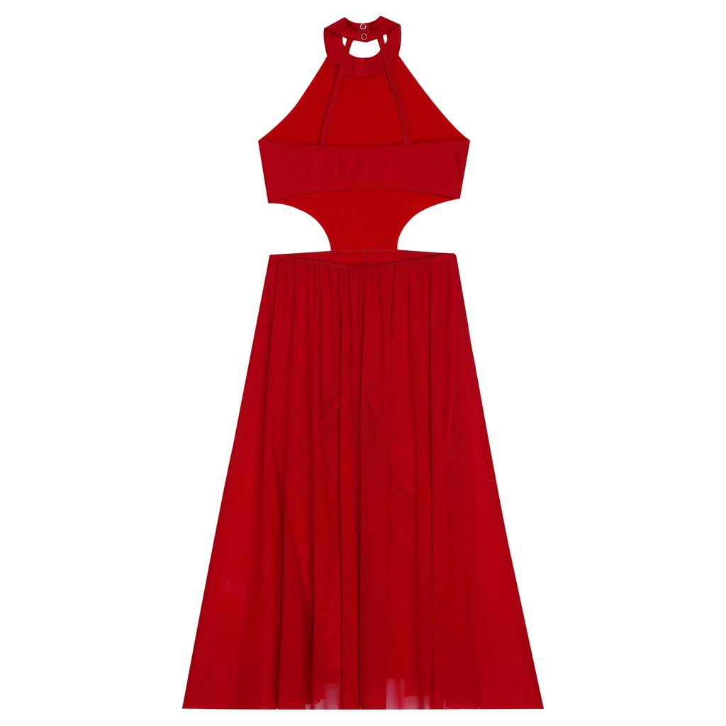 Costum Latino All-in-One pentru Copii: Salopetă Top Halter cu Paiete Strălucitoare, Fără Mâneci Decupată pe Spate cu Fustă de Practică Integrată