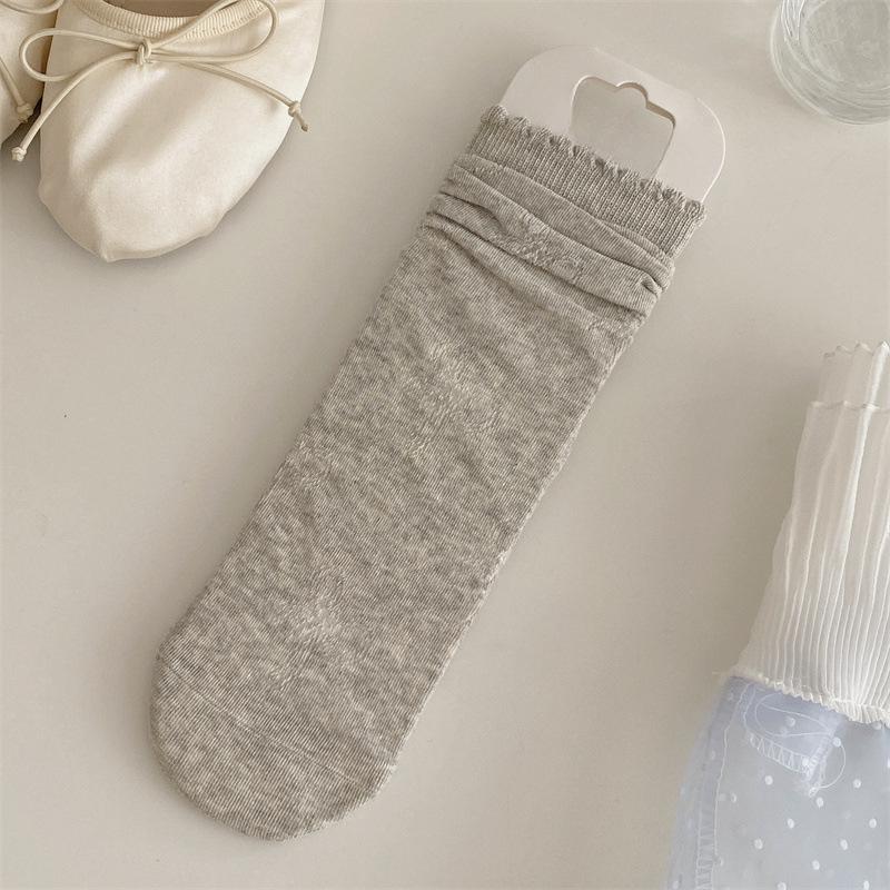 Women's Summer Solid Shade Bow, Bubble Rim Lace Boneless Pile Cotton Socks