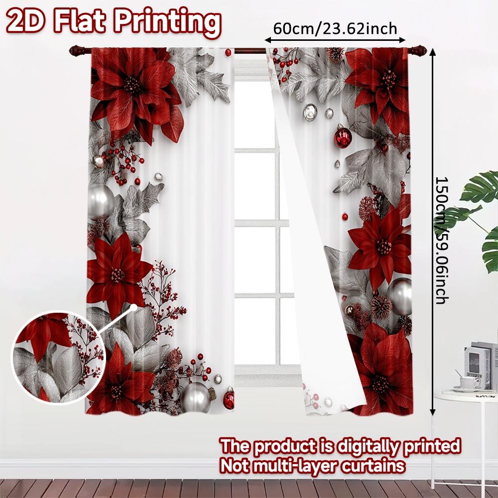 Set Of 2 Flat Printing Window Drapes Christmas Floral Frame Digital Printed Polyester Party Decorations Use Festive Curtain
