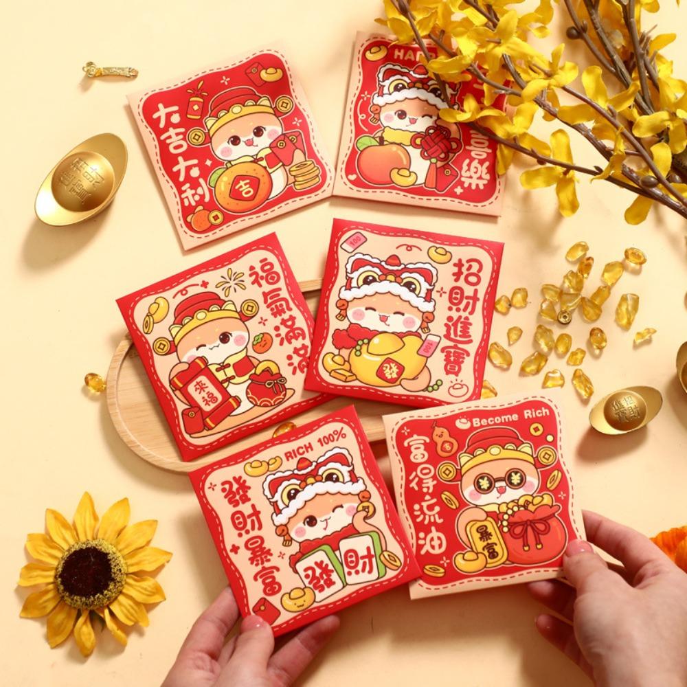 6Pcs Cartoon Chinese Snake Year Red Envelope New Year Money Envelope  Spring Festival