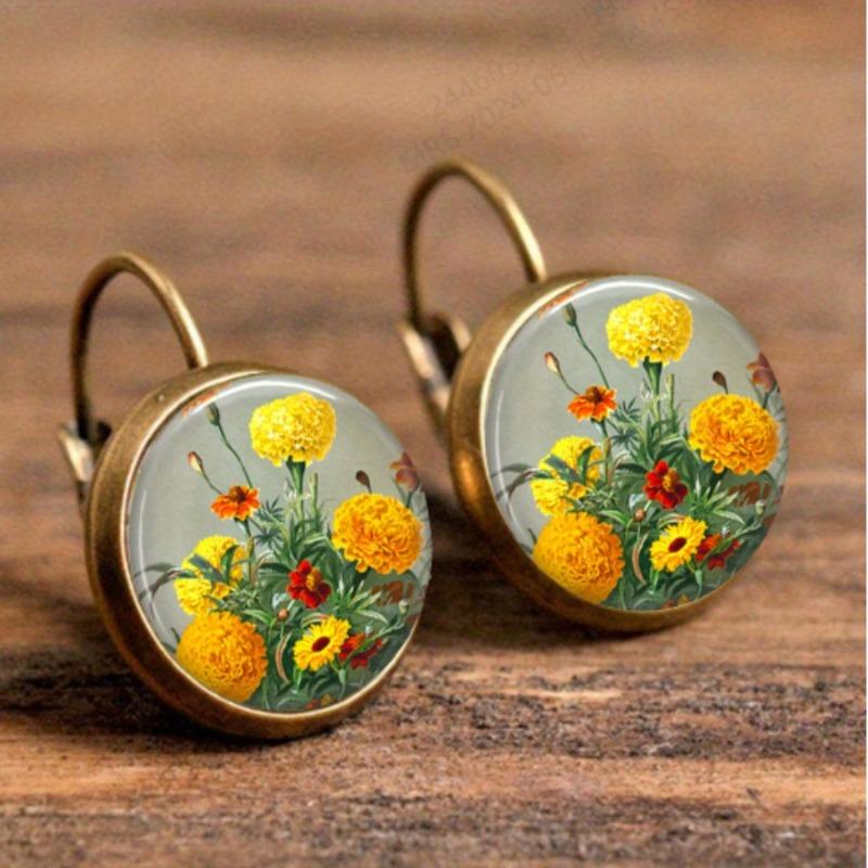 Fashion Earring Y2K Vintage Marigold Time Gem Flower Ear Buckle